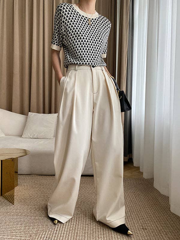 BLACK Half Sleeves Houndstooth Round-Neck Sweater Tops for wholesale on Faire4