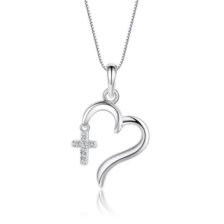 Girls Sterling Silver Cross Heart Necklace for 1st Communion for wholesale by Cherished Moments