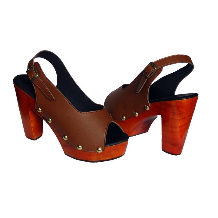 A8: Vegan Leather Heeled Peep Toe Clogs For Women for wholesale by OMES