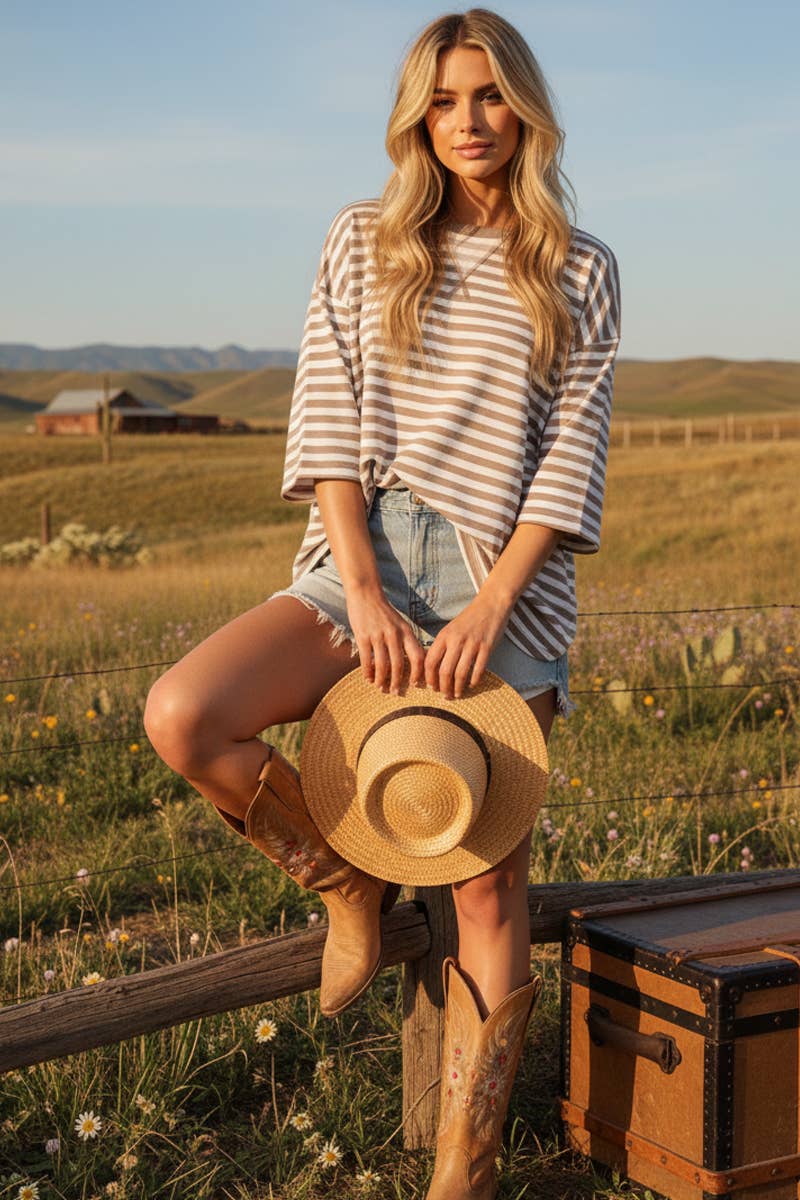 Sewn and Seen - Wholesale Tunic - Women's - STRIPED OVERSIZED SHORT SLEEVE TOP 11