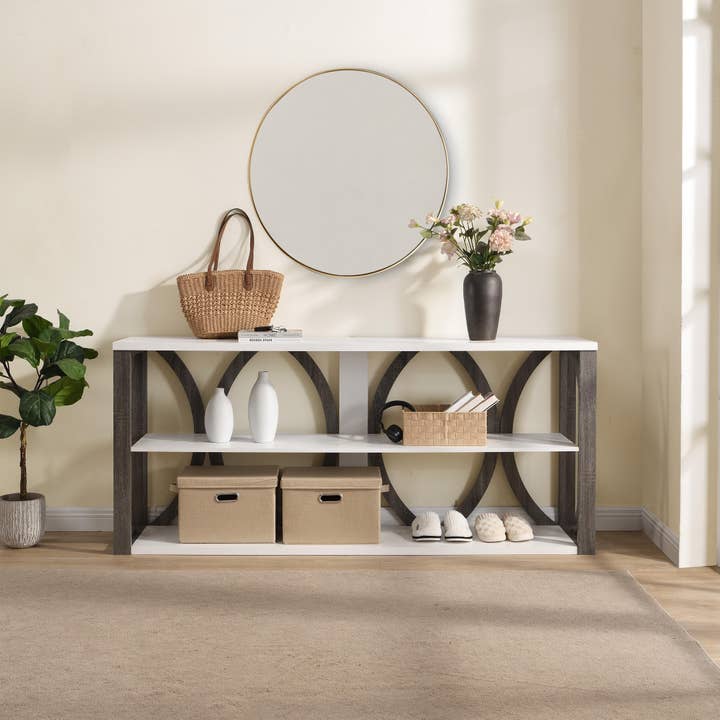 3 Tier Industrial Console Table, 70.87 Inch, Narrow Entry Table Long Table With Storage For Entryway, Living Room, Foyer, Hallway,White. White Gray Primary Living Space Freestanding Open Storage for wholesale by Orange County Decor