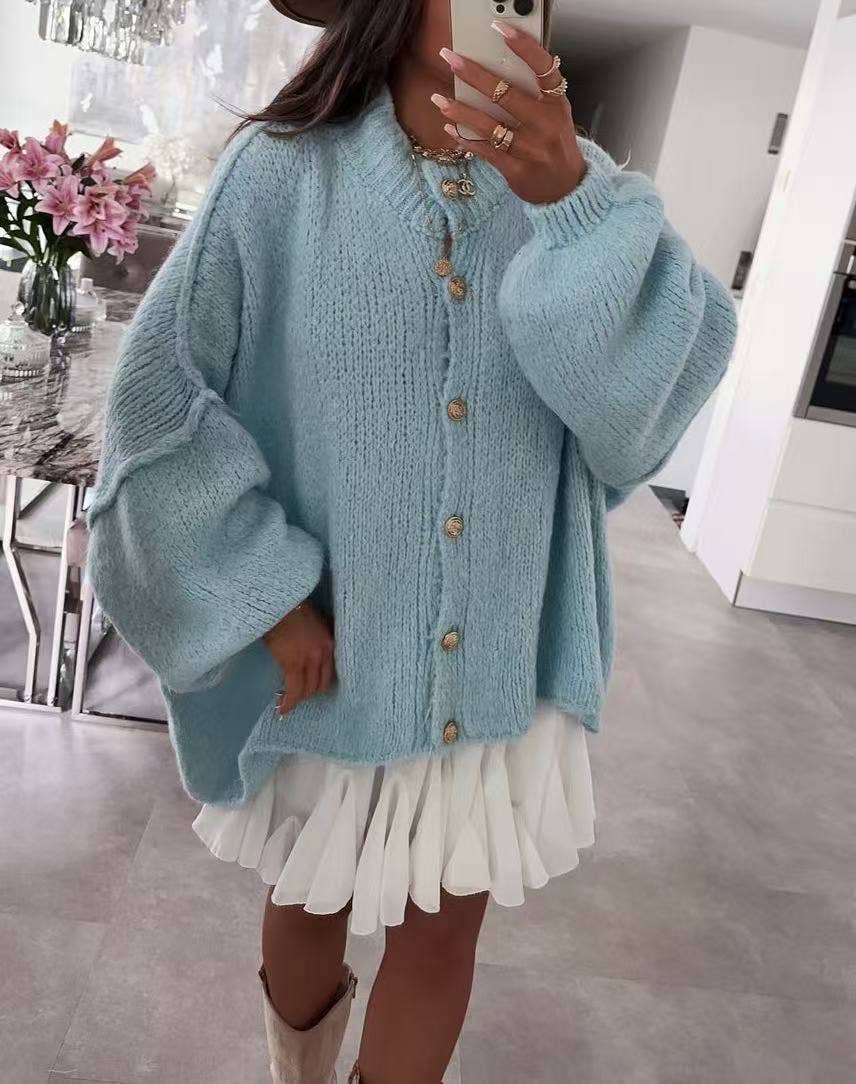 ESTEE BROWN - Vente Cardigan – femme - Gilet en laine avec boutons dorées - 102612