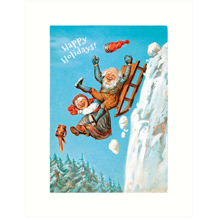 Freefall Sledding | Holiday Greeting Card for wholesale by Lucca Paperworks
