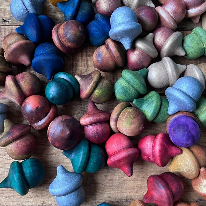 BlueCyanGirl - Wholesale Decorative tabletop object - Rustic Acorns Wooden Hand Painted Spring Mystery Mix