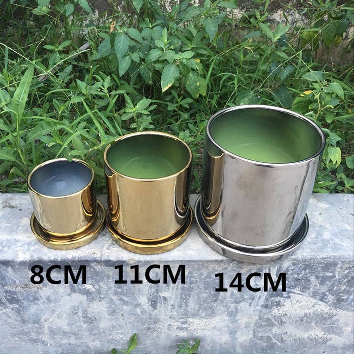 Noble electroplating flower pot potted plant electroplating ceramic flower pot for wholesale by Rooted Treasures Farms