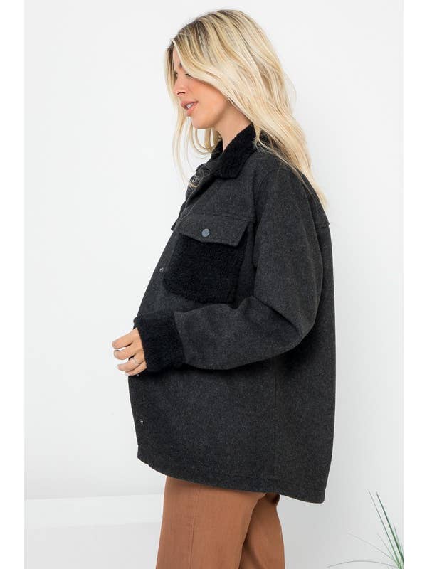 26 International - Wholesale Shirt Jacket/Shacket - Women's - Plus Size Solid 4Pockets Wool Like Shacket ( SALE )