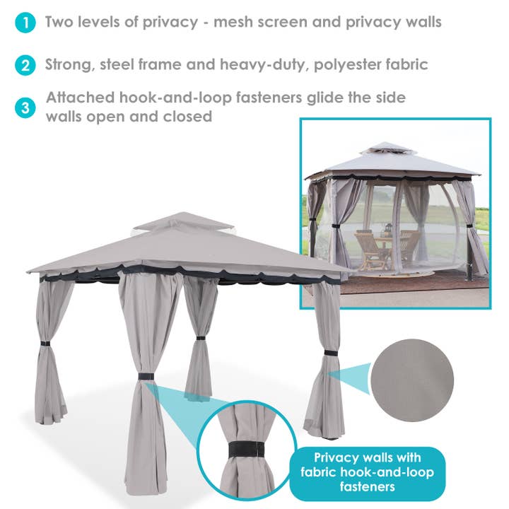 Sunnydaze Decor - Wholesale Outdoor Ornament/Decor - 10 x 10 Soft Top Polyester Gazebo with Privacy Wall - Gray2