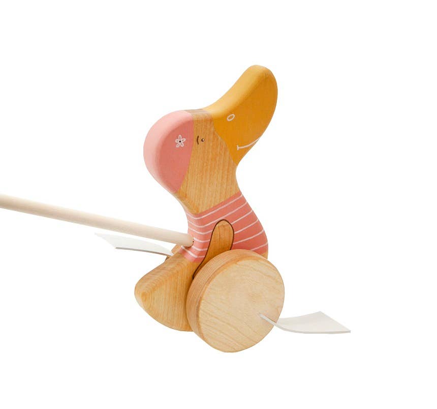 Friendly Toys - Wholesale Wood Toy - Kids - Handmade Wooden Toy, Pink Duck Push Toy1
