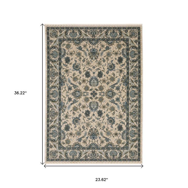 HomeRoots - Wholesale Area Rug - 2' X 3' Beige And Blue Oriental Area Rug With Fringe2