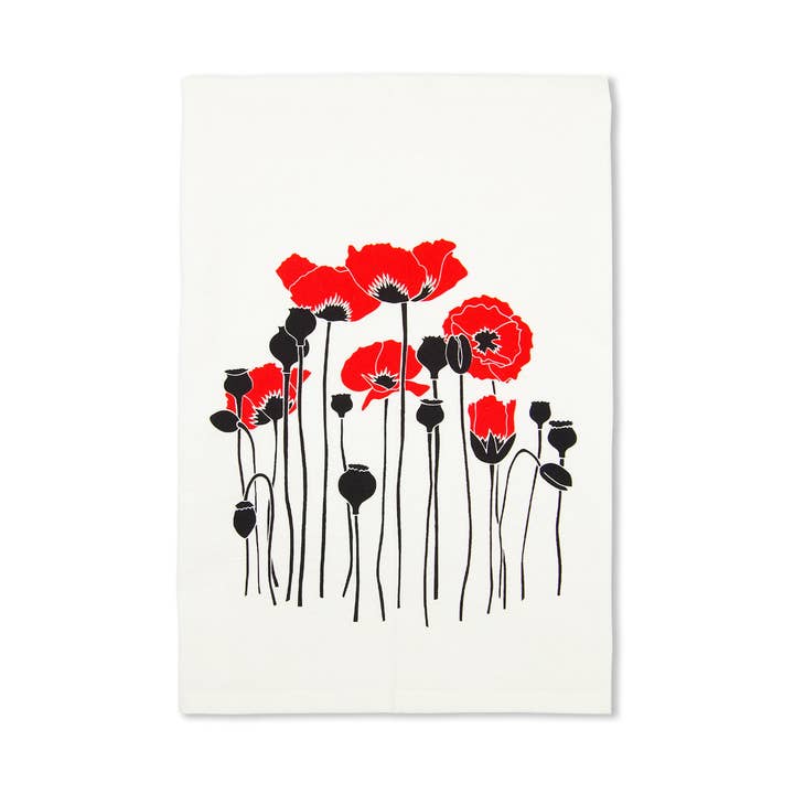 Wild Poppies Organic Cotton Tea Towel - Red/Black for wholesale by eleventy-five