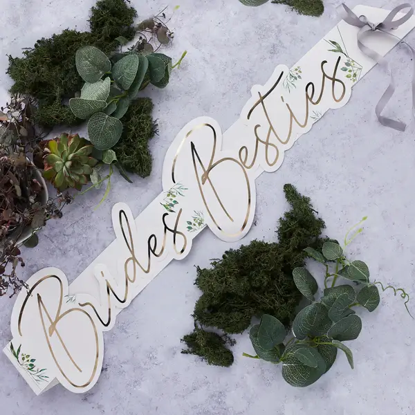 Hootyballoo by Club Green – wholesale Party gift – Geometric Greenery 'Brides Besties' Sashes 5 Pack0