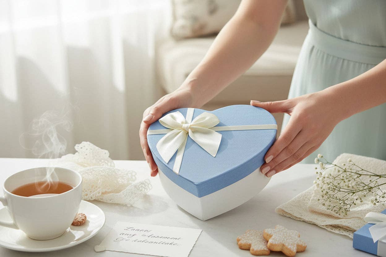 Emartbuy - Wholesale Gift box - Luxury Heart Shaped White/Blue Gift Box - Single (Sizes Available)11
