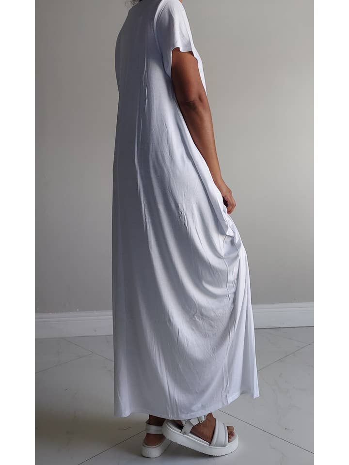 India Batik - Wholesale Dress - Women's - Faith Bubble Jersey Dress/Short Sleeve/ White 2022SS3