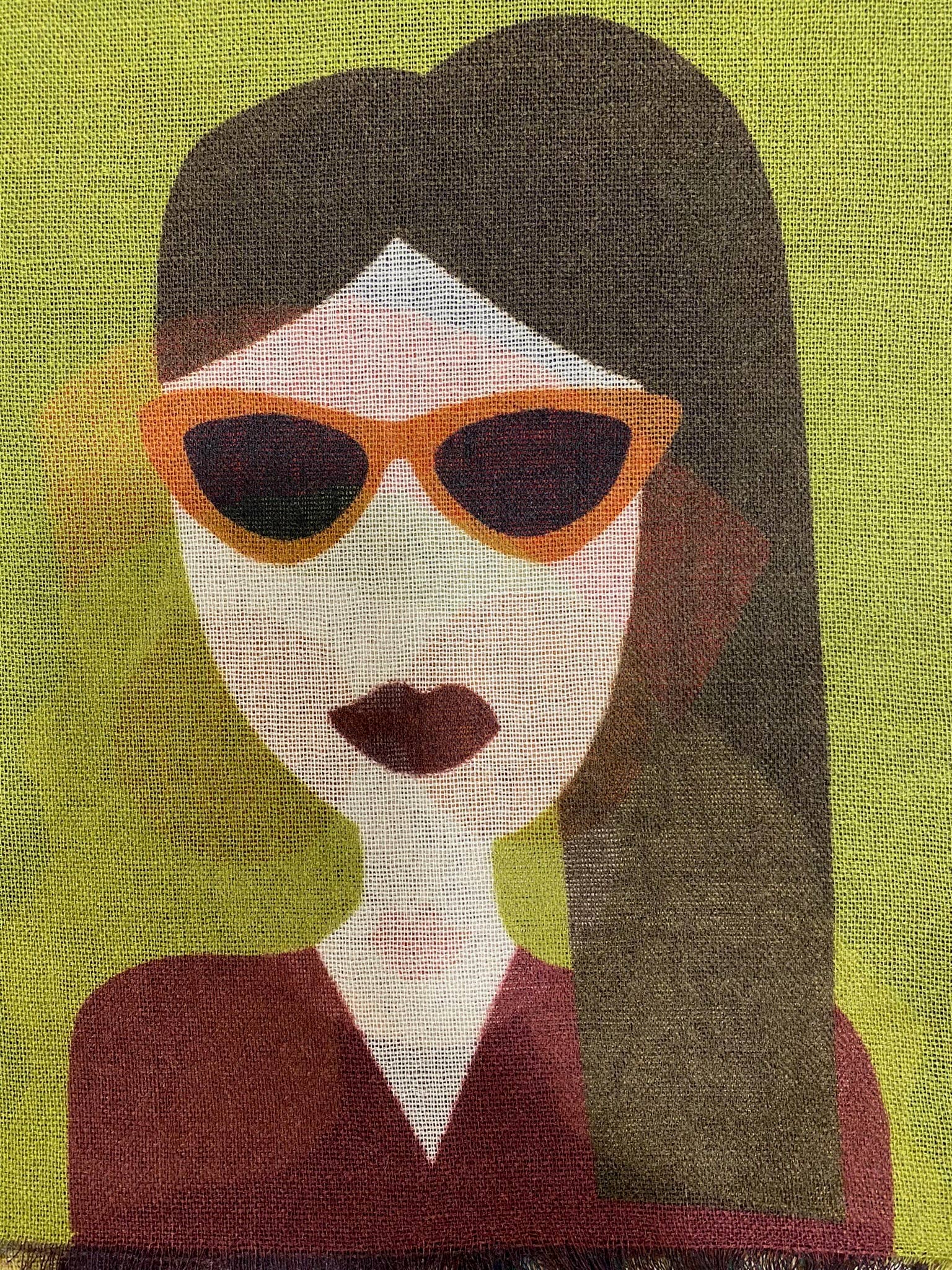 Margolis Pineo Italia - Wholesale Scarf - Women's -   RESTOCKED "GIRLS W/ GLASSES" ART SCARF—SOFT WOOL FLEECE 10