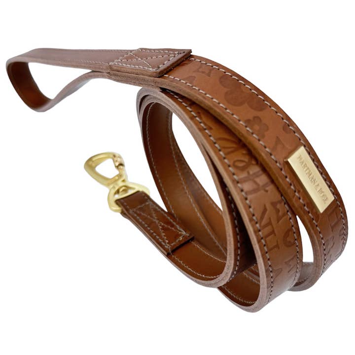 Trela de cão em relevo H&R em Sela Castanho por atacado de Hartman & Rose