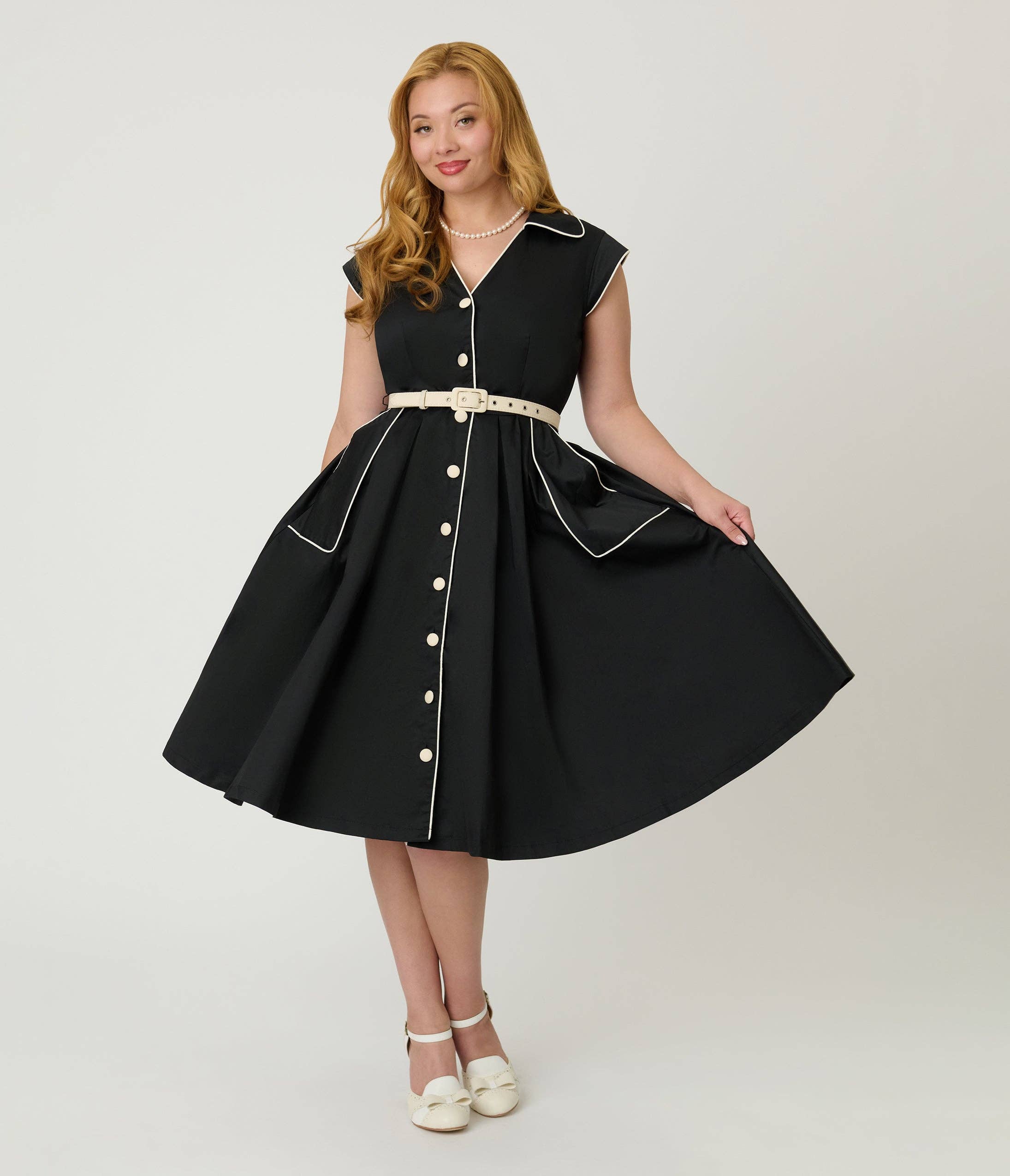 Unique Vintage - Wholesale Dress – Women's - Unique Vintage Black & White Cotton Shirt Swing Dress