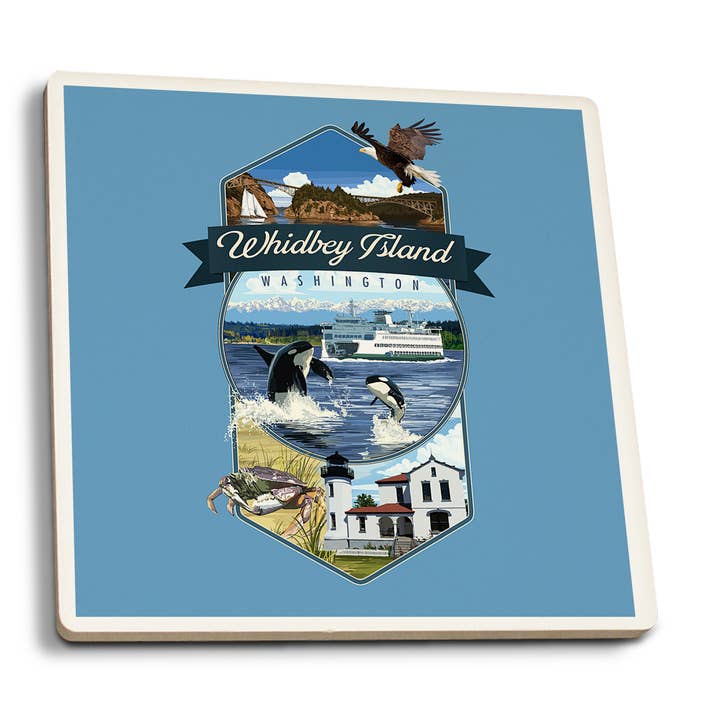 CERAMIC COASTER Whidbey Island, Washington, Montage for wholesale by Lantern Press