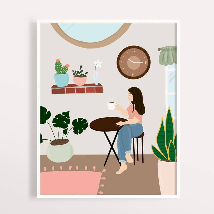 Café 8x10 Konsttryck - ”Morgonkaffe” för wholesale av The Anxious Peach