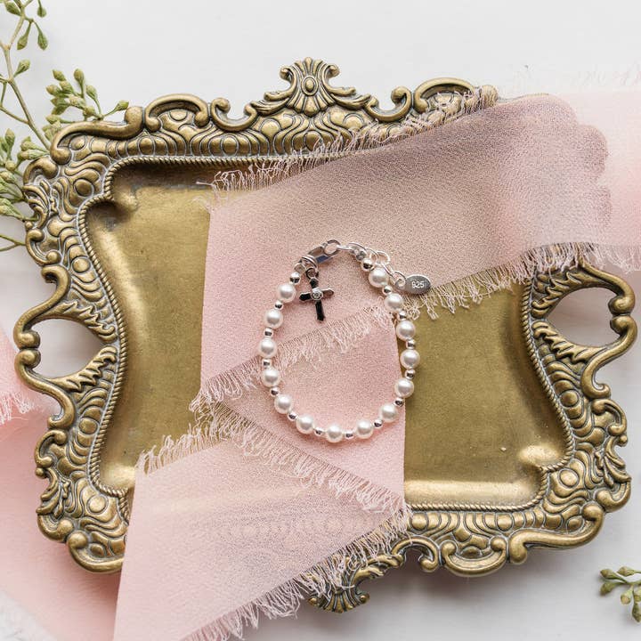 Cherished Moments - Wholesale Beaded Bracelet - Kids - Girls Silver Baby Cross Bracelet Baptism & Communion Gift3