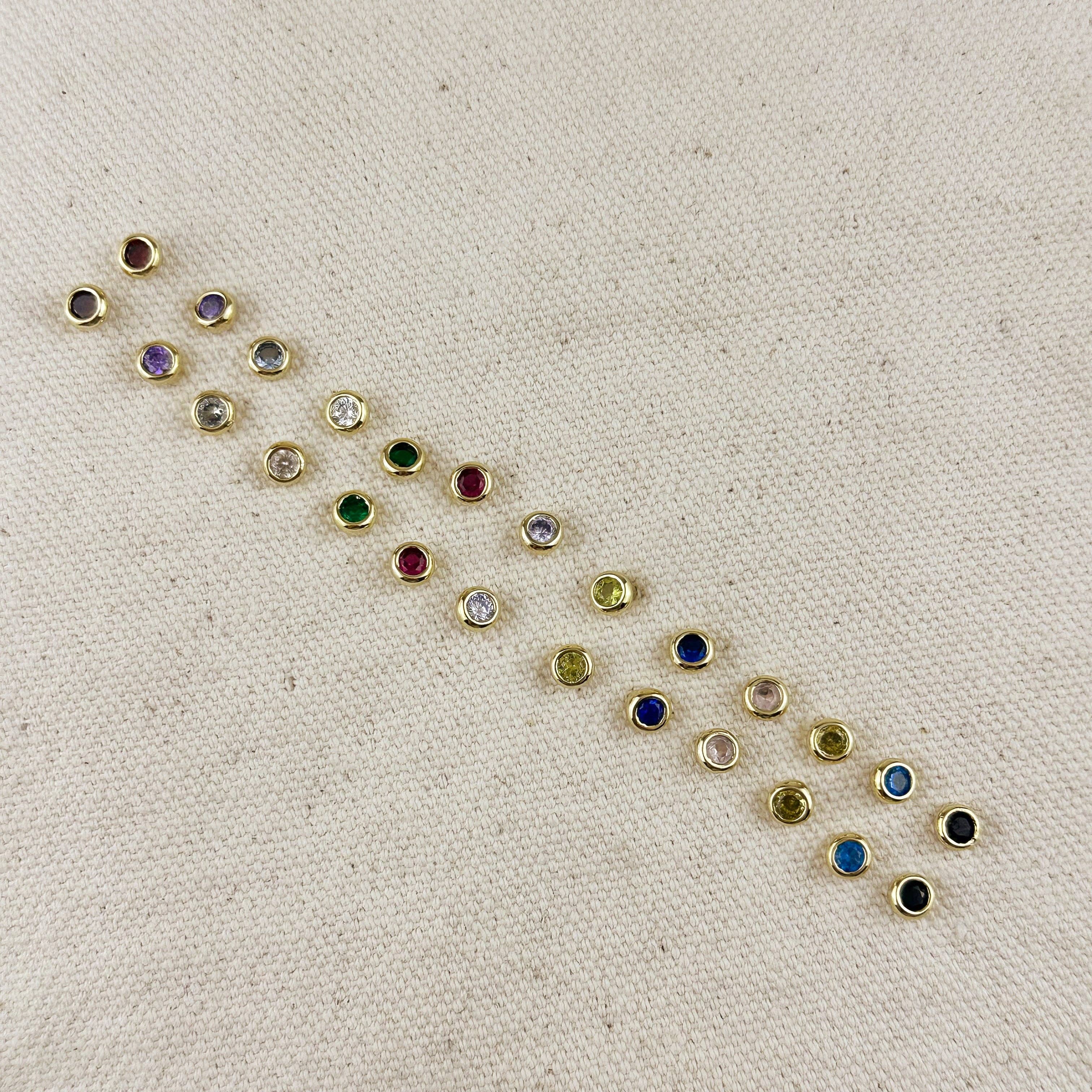 GoldFi - Wholesale Stud/Post Earrings - 18K Gold Filled Dainty Bezel CZ Birthstone Stud Earrings12