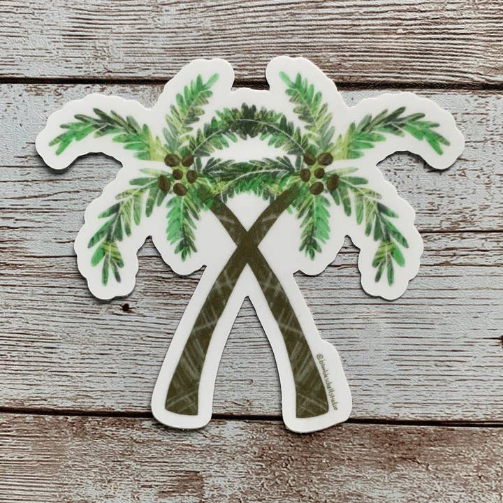 Coconut Palm Trees Vinyl Sticker for wholesale by Bramble Schell Studio