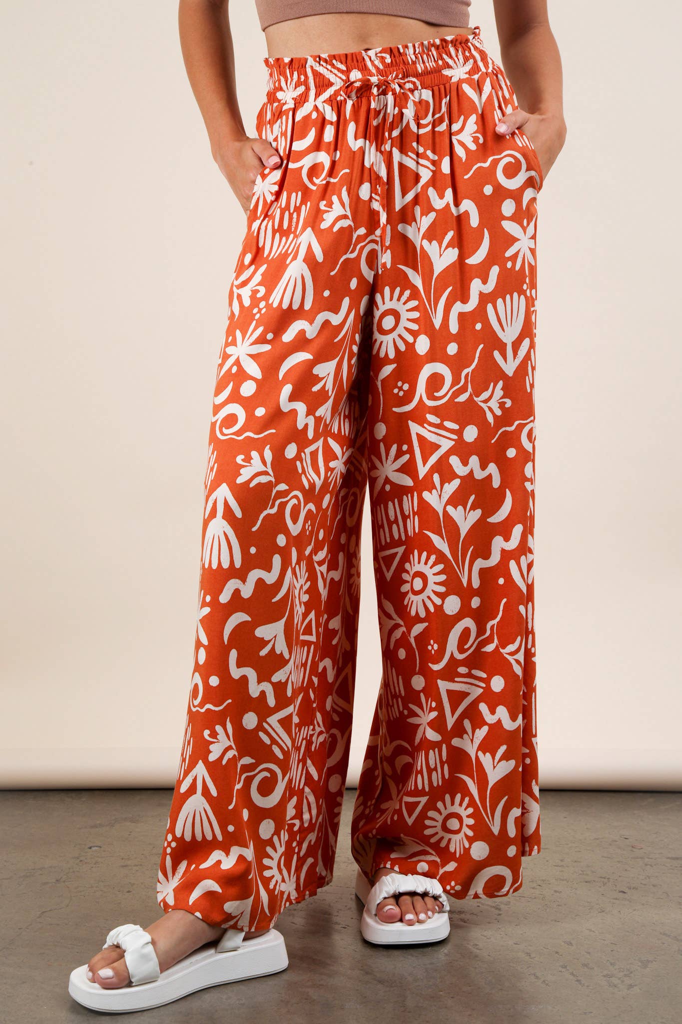 VERY J - Wholesale Broek - Dames - NP70715-Printed Wide Leg Lange Broek1