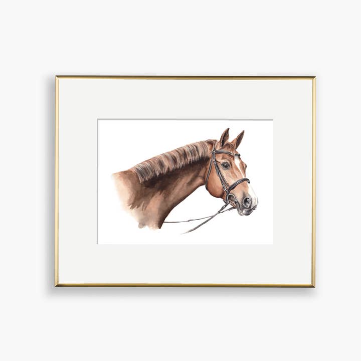 Impression d'art aquarelle châtaignier Cheval pour la vente par Paper Betty