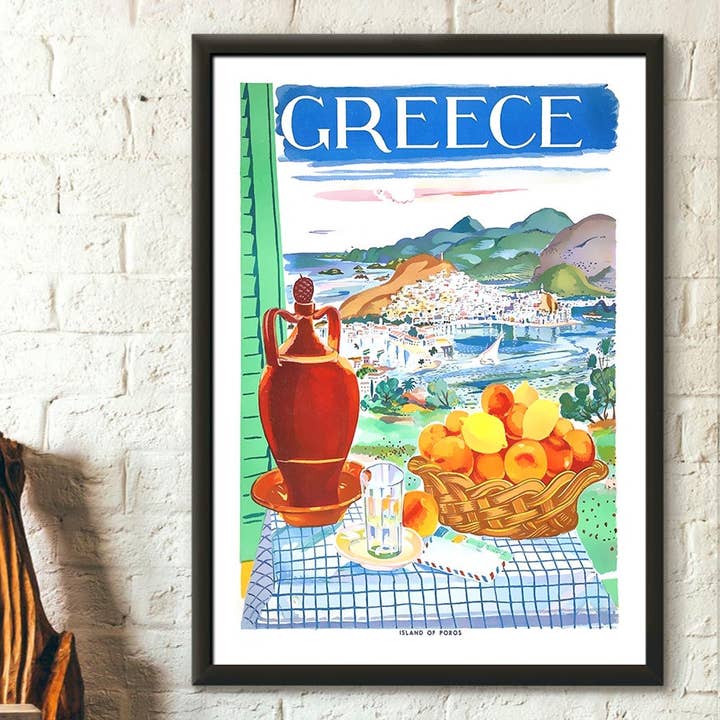 Vintage Wall Graphics – Großhandel Poster – Vintage-Plakat „Griechenland“ von 1948, Reproduktion von Reisen und Essen