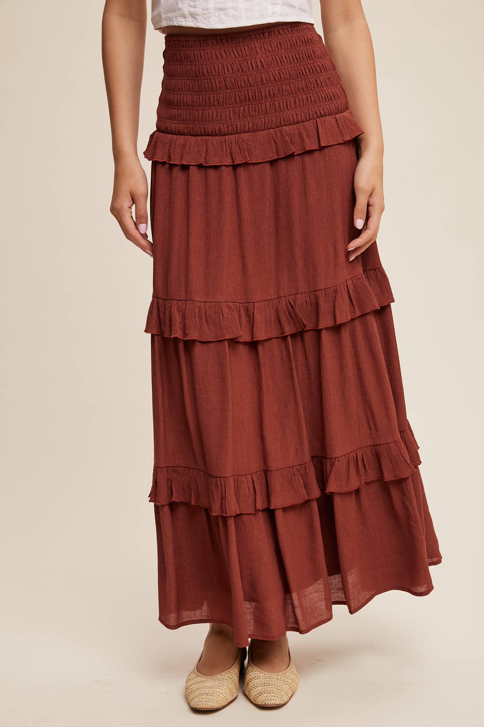 Listicle - Wholesale Skirt - Women's - 2-Way Smocked Ruffle Tiered Midi Dress or Skirt16