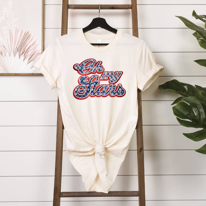 Oh My Stars Patriotic Natural Tee for wholesale by Simply Tees