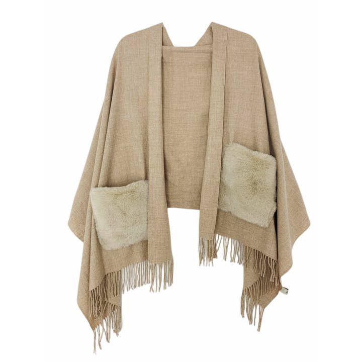 JC Sunny Fashion - Wholesale Scarf - Women's - JC03250101 Cashmere Blend Fur Pocket Scarf/Shawl12