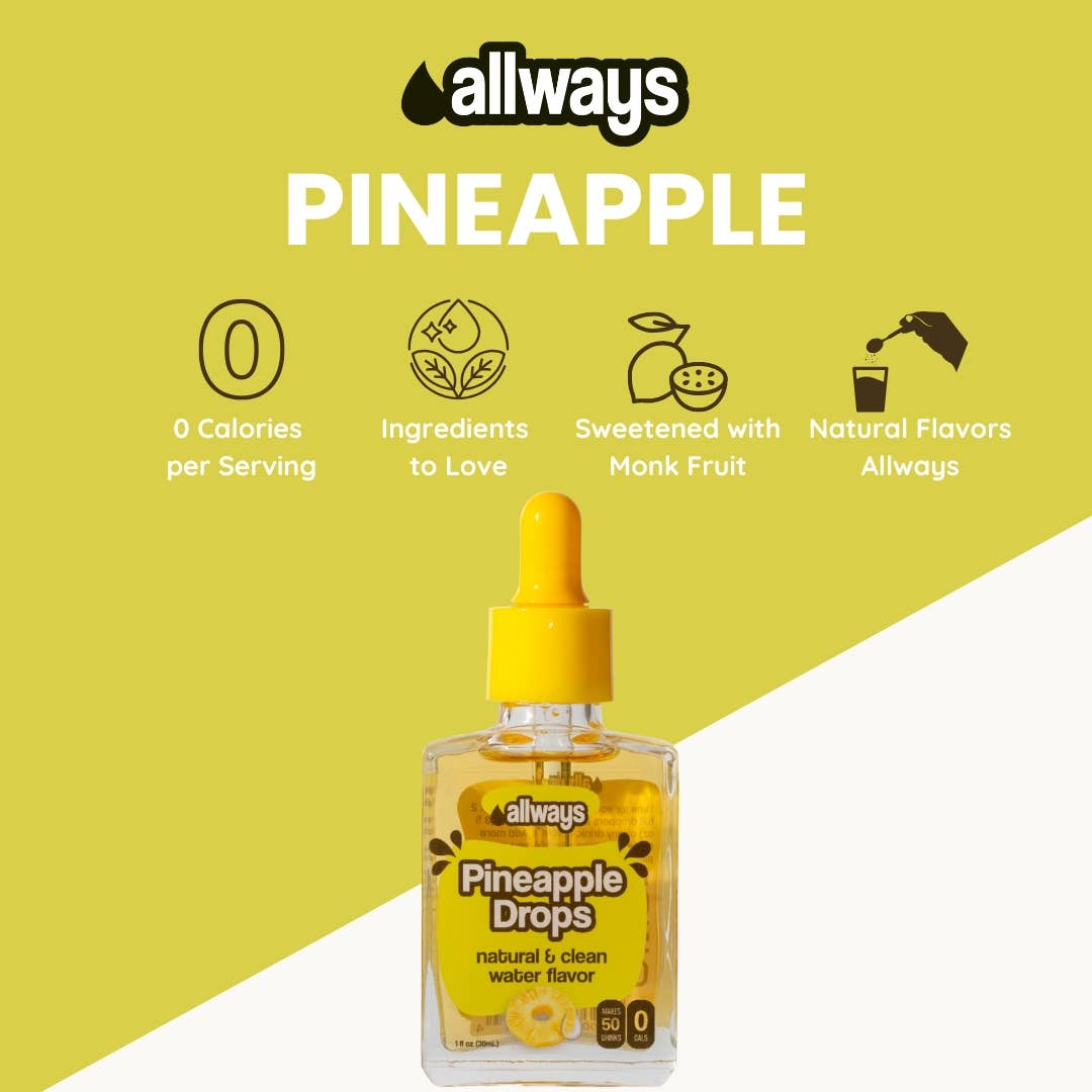 Allways Drops - Wholesale Flavoured syrup - Pineapple Water Drops, Natural Flavor, 1 oz, 50 Servings1