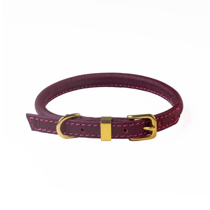 Rolled Soft Leather Dog Collar Merlot (Burgundy) for wholesale by Dogs and Horses