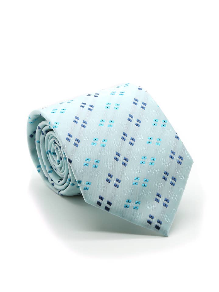 Ferrecci Mens Lite Blue Geo Pattern Necktie with Handkerchief Set for wholesale by Ferrecci