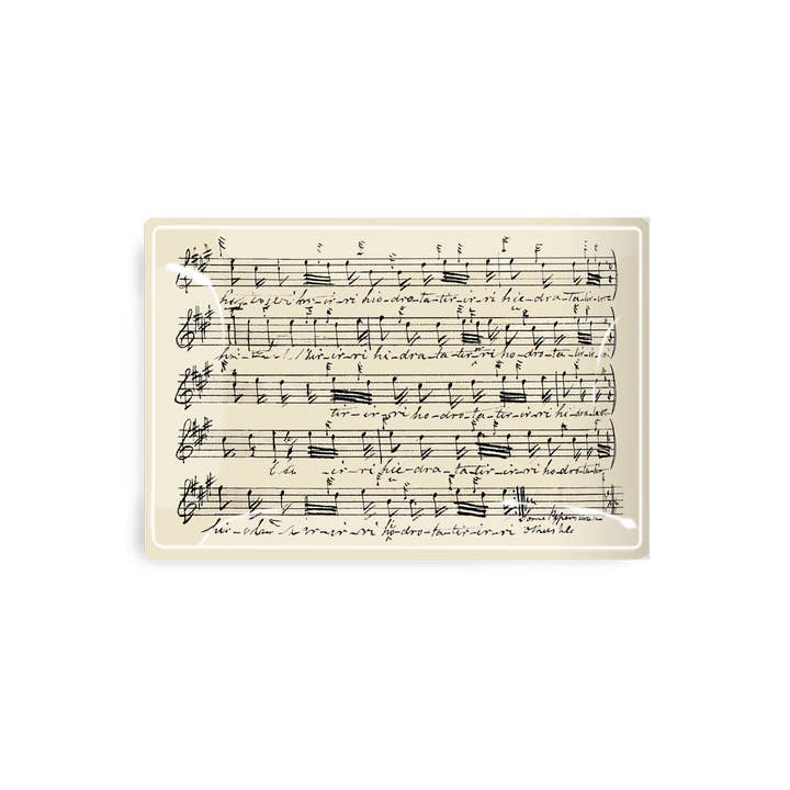 Ben's Garden - Wholesale Decorative Tray - Hand-Notated 1800's Sheet-Music Score Decoupage Glass Tray