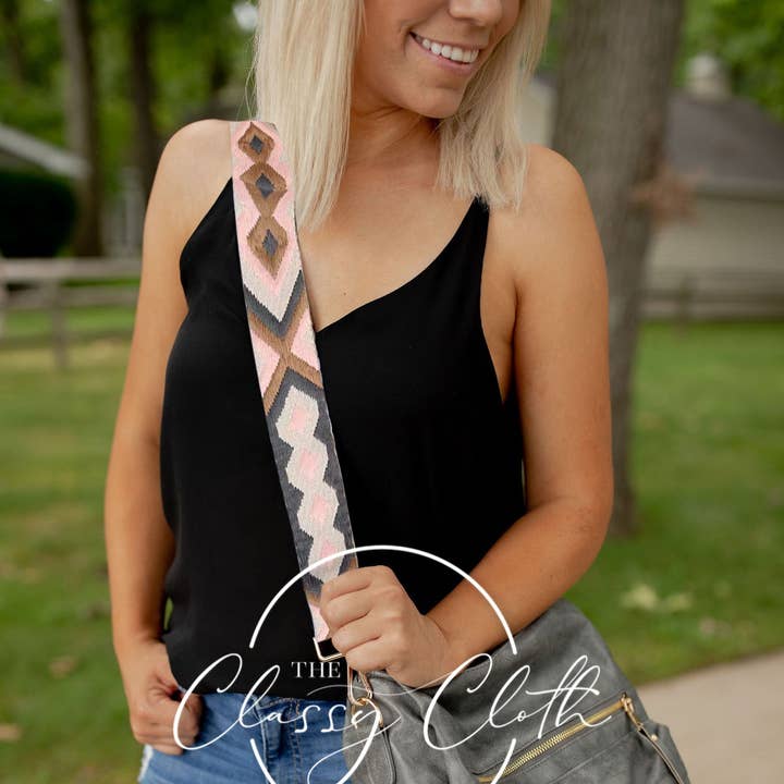 The Classy Cloth WS - Wholesale Backpack - Women's - Chloe Convertible Backpack - Grey - Blush Brown Grey Geo RTS0