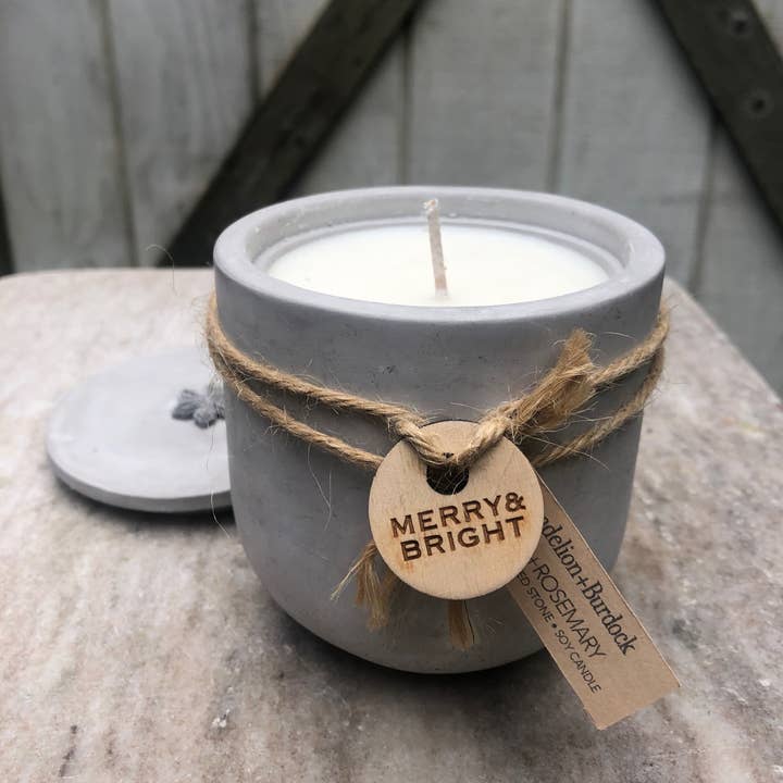 Dandelion+Burdock - Wholesale Jar/Filled Candle - Merry & Bright soy wax candle, hand-cast in Hydrostone