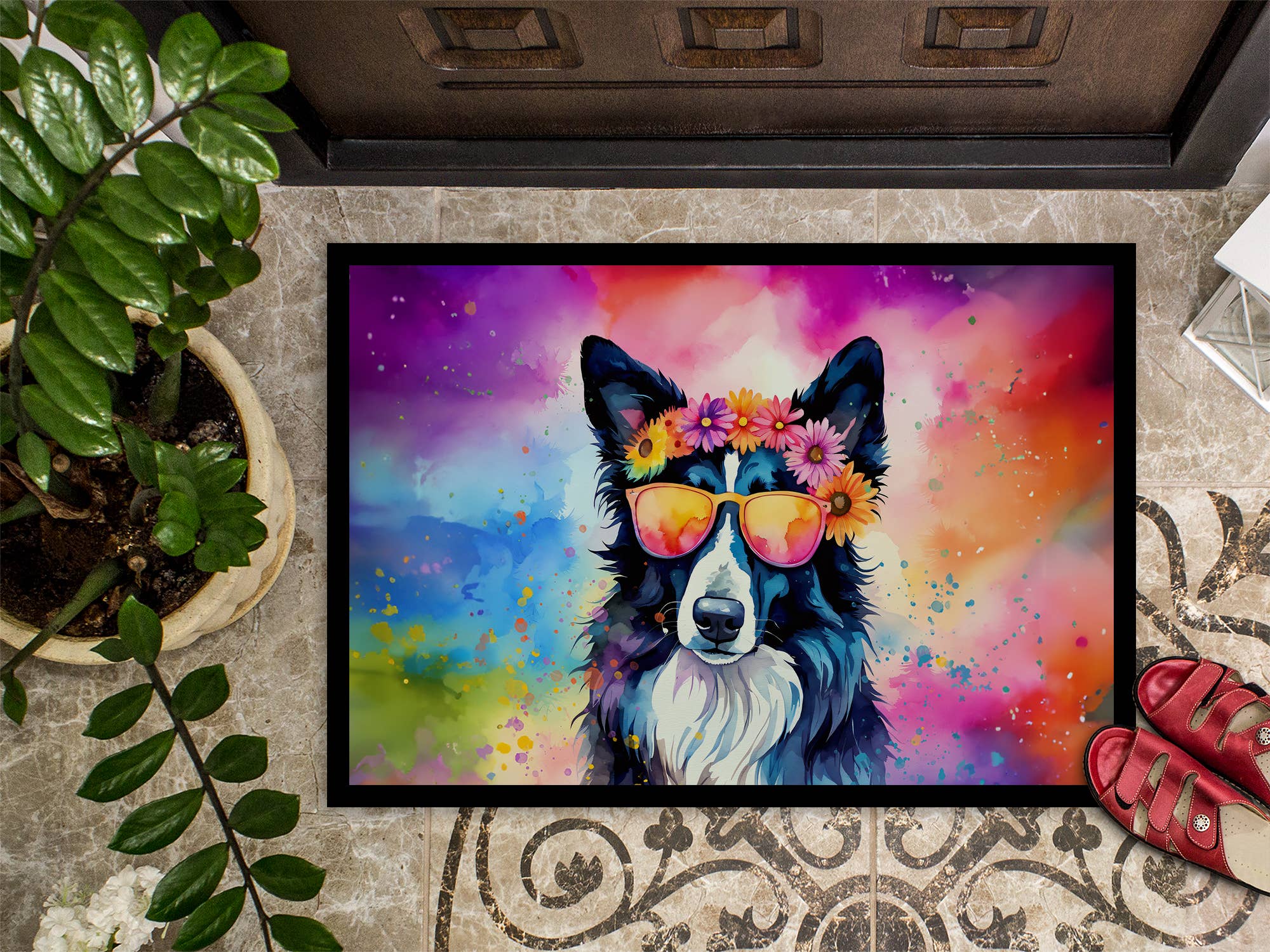 Caroline's Treasures – wholesale Dörrmatta – Border Collie Hippie Dawg Dörrmatta 18x27 DAC24661