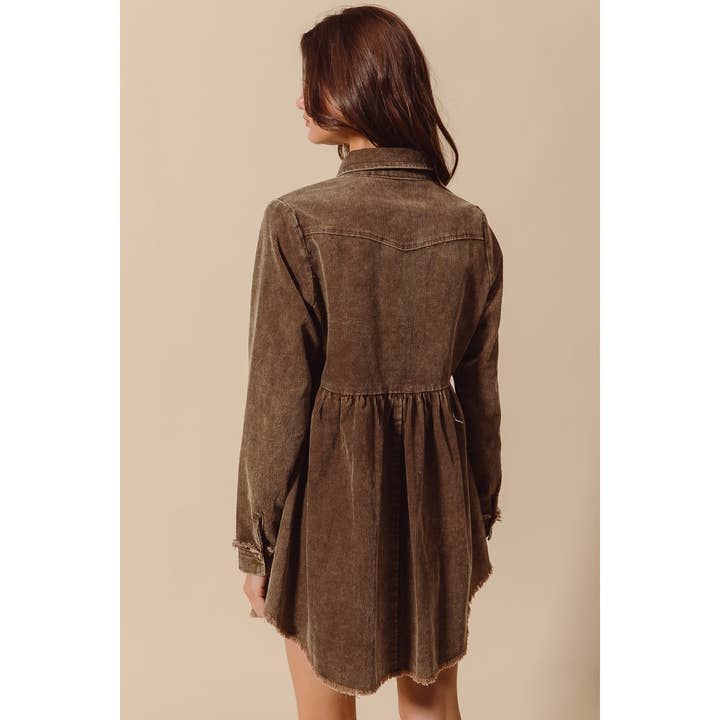 IVE – wholesale Dress – Women's – MINERAL WASHED CORDUROY BUTTON UP SHIRT DRESS