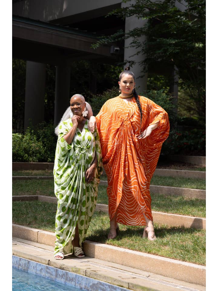 Besida - Wholesale Kaftan - Women's - Ala Orange Hand Dyed African Print Kaftan Dress2