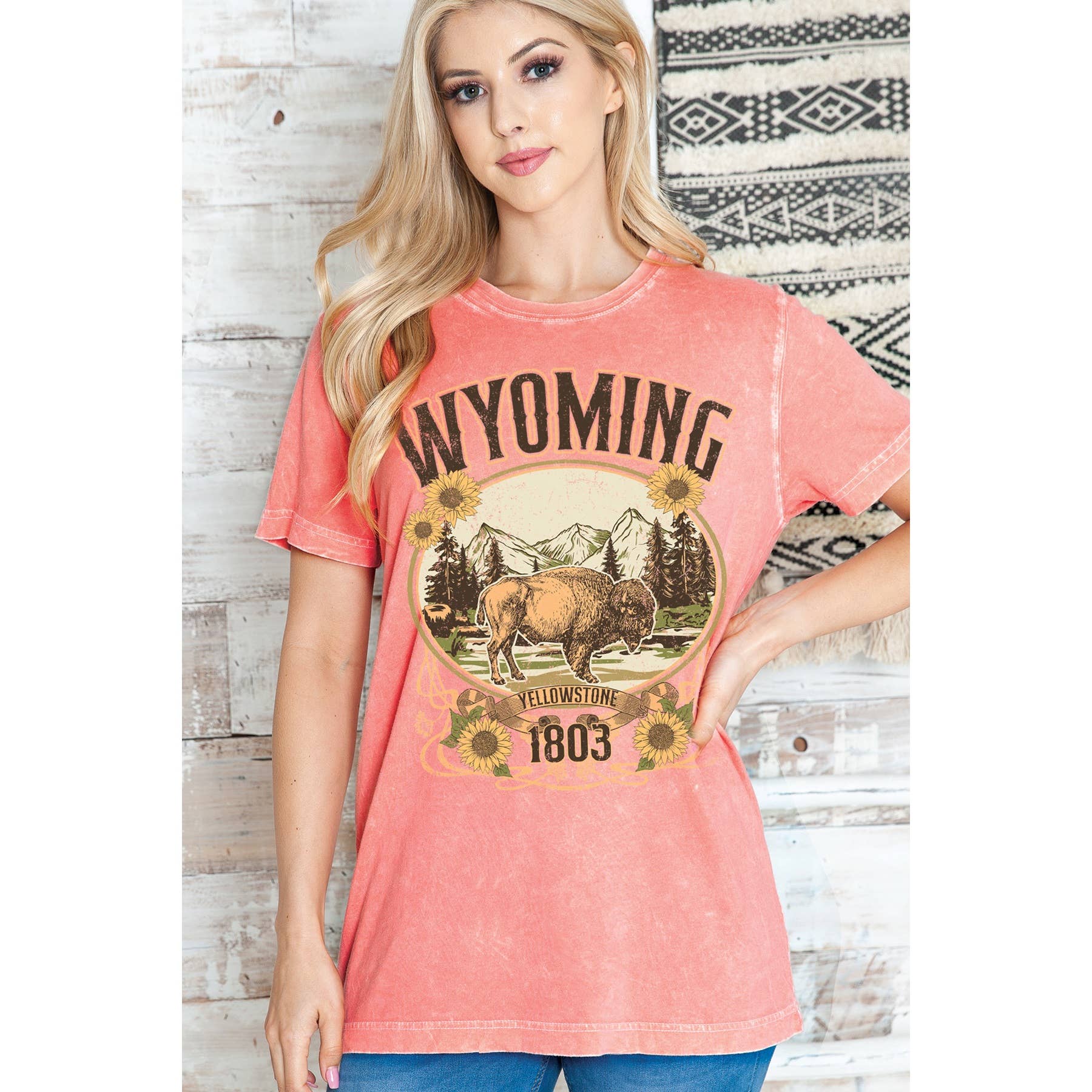 Amused by Blue - Wholesale Screen Printed T-Shirt - Women's - WYOMING YELLOWSTONE- Mineral Wash4