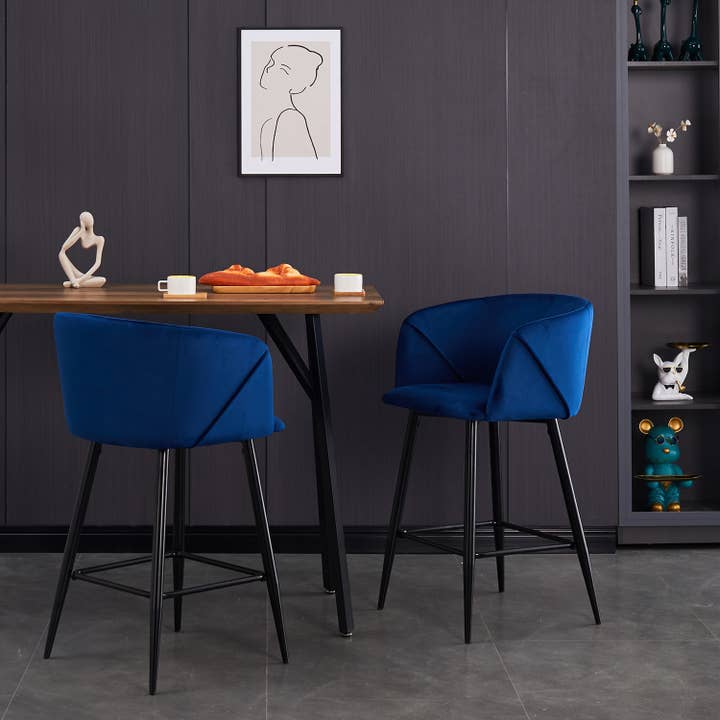 39F Inc. - Wholesale Stool - ALDRIDGE 26" Velvet Counter Stool Bar Chair Blue/Grey8