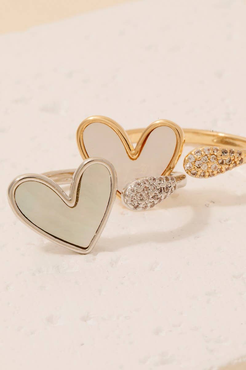 The Looks by Fame Accessories – Großhandel Band/Stapelring – Vergoldeter Cz- und Perlmutt-Herzring mit offenem Band2