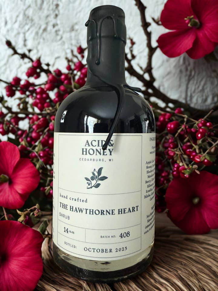 The Hawthorne Heart – Functional Heart Wellness Shrub with Adaptogens & Mushrooms for wholesale by Acid and Honey