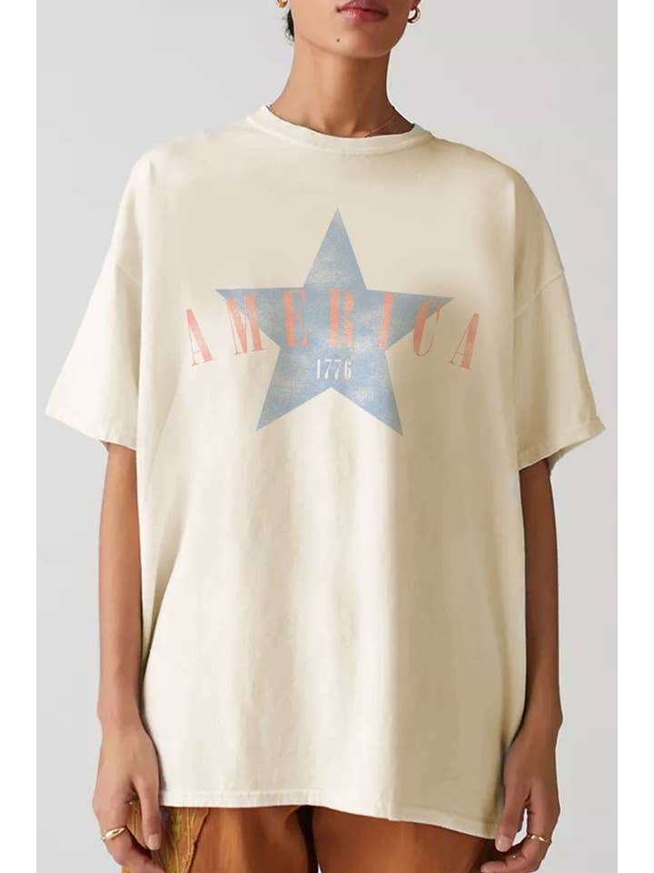 HRTandLUV - Wholesale Screen Printed T-Shirt - Women's - AMERICA 1776 Oversized top - HL6634BX