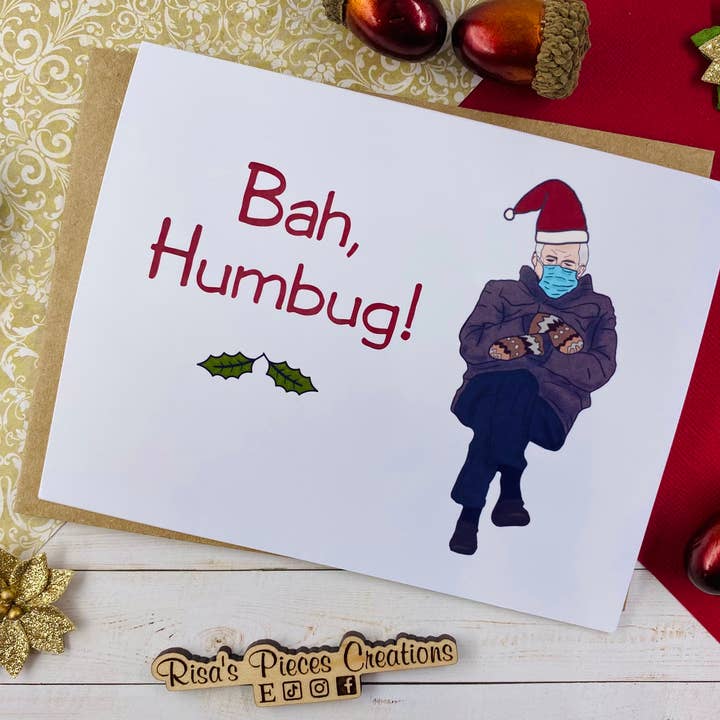 Bah Humbug Card Bernie (Set of 5) - Linen texture or Glossy for wholesale by Risa’s Pieces Creations