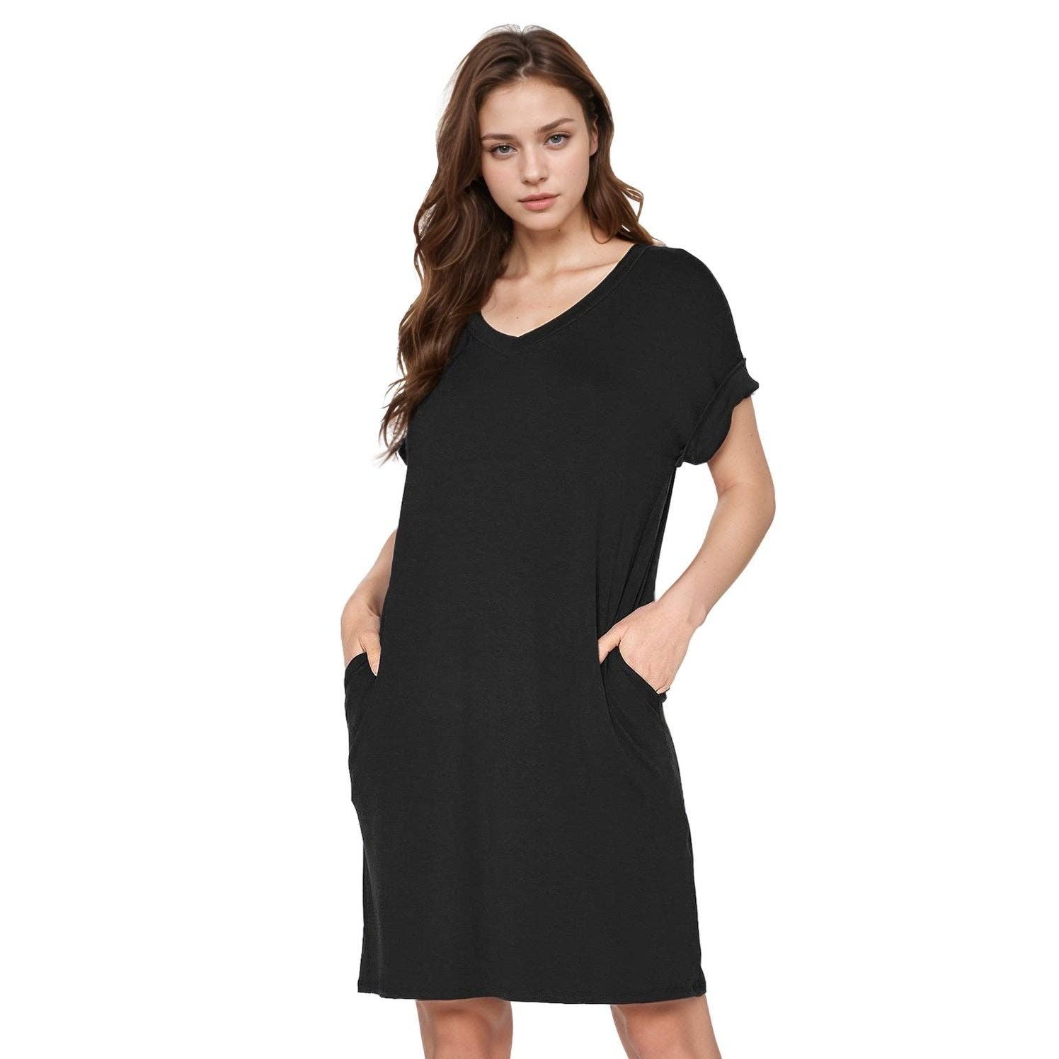 Robin K - Wholesale Dress - Women's - Women's Bellatrix V- Neck T-shirt Dress With Pocket25