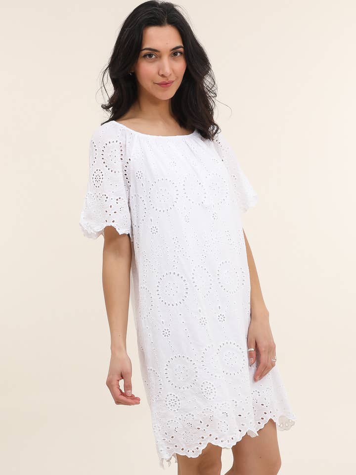 Broderie anglaise dress in 100% cotton REF. 6412 for wholesale by LÉA & LUC