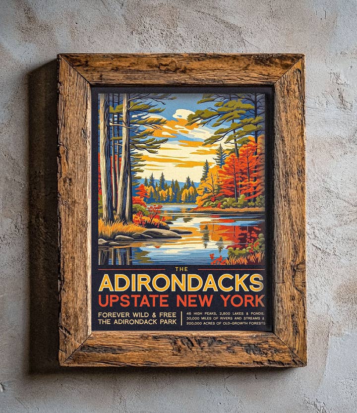 PÓSTER DE VIAJE DE ADIRONDACKS NY para venta al por mayor de Barnaby Black