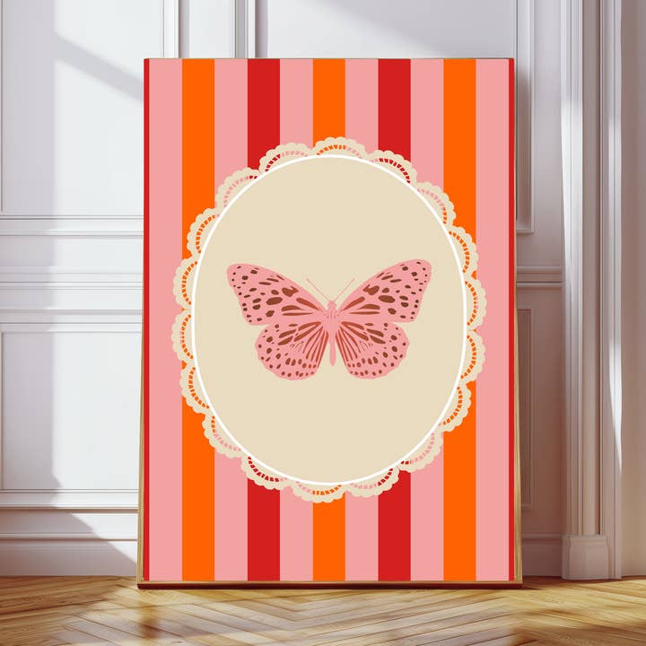 Papillon Rayé Rose Art Imprimé pour la vente par Kumo Art Prints